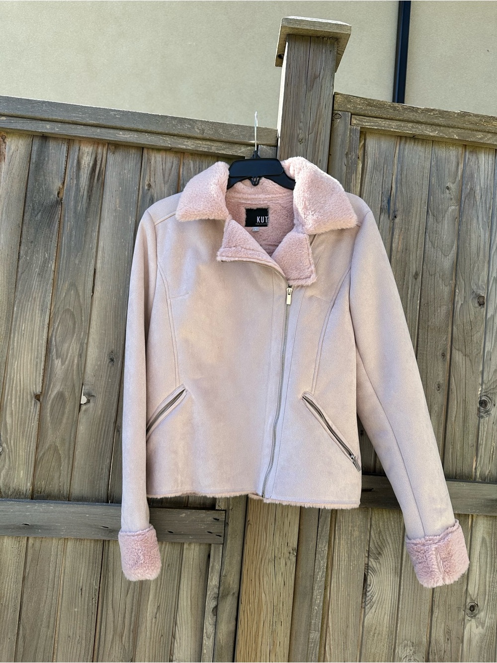 Kut from the Kloth Soft Pink Faux Shearling Moto Jacket